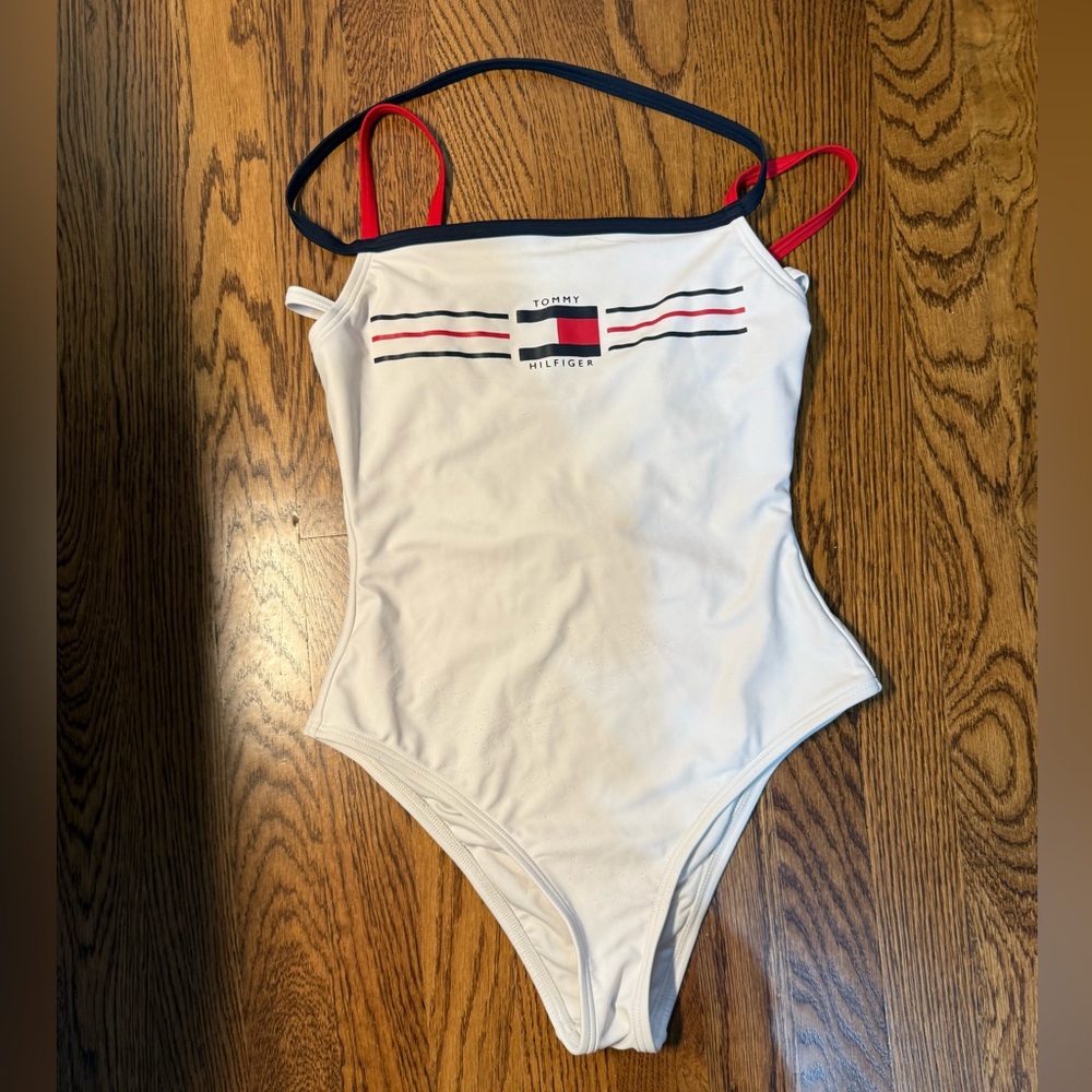 Tommy Hilfiger Cream Swimsuit with Red and Black Accents